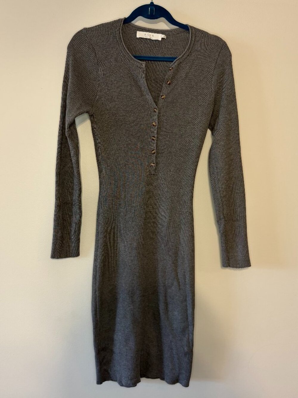 ASTR the Label Grey Ribbed Henley Midi Dress Size L